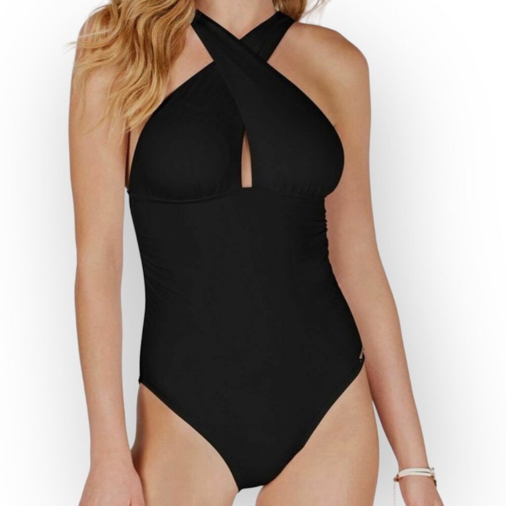 MICHAEL By MICHAEL KORS High Neck Convertible Ruched One-Piece Swimsuit Black